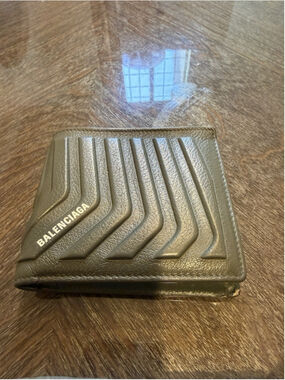 Balenciaga Chevron Leather Bifold Wallet Olive Green